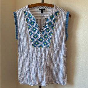J. Crew embroidered striped v neck sleeves cotton ethnic boho bohemian